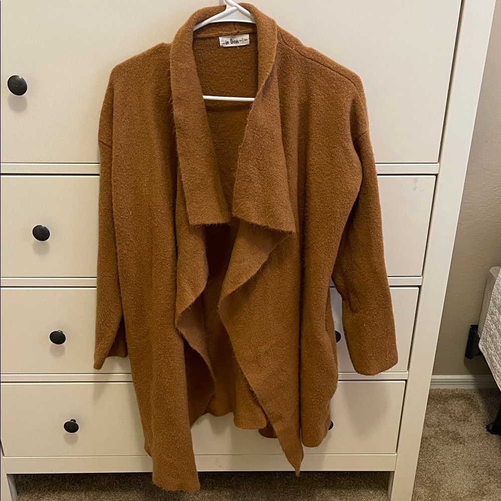 Cozy Tan Open Front Cardigan